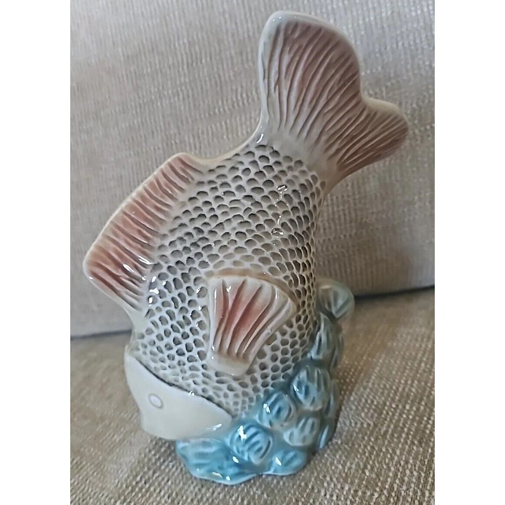 Vintage Majolica Style Fish Figurine Statue Ceramic Made in Brazil 7” Home Decor
